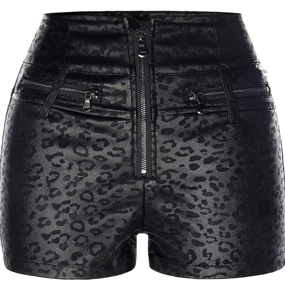 NEW Black Leopard Faux Leather Shorts Size 3x- Fits like a 14/16